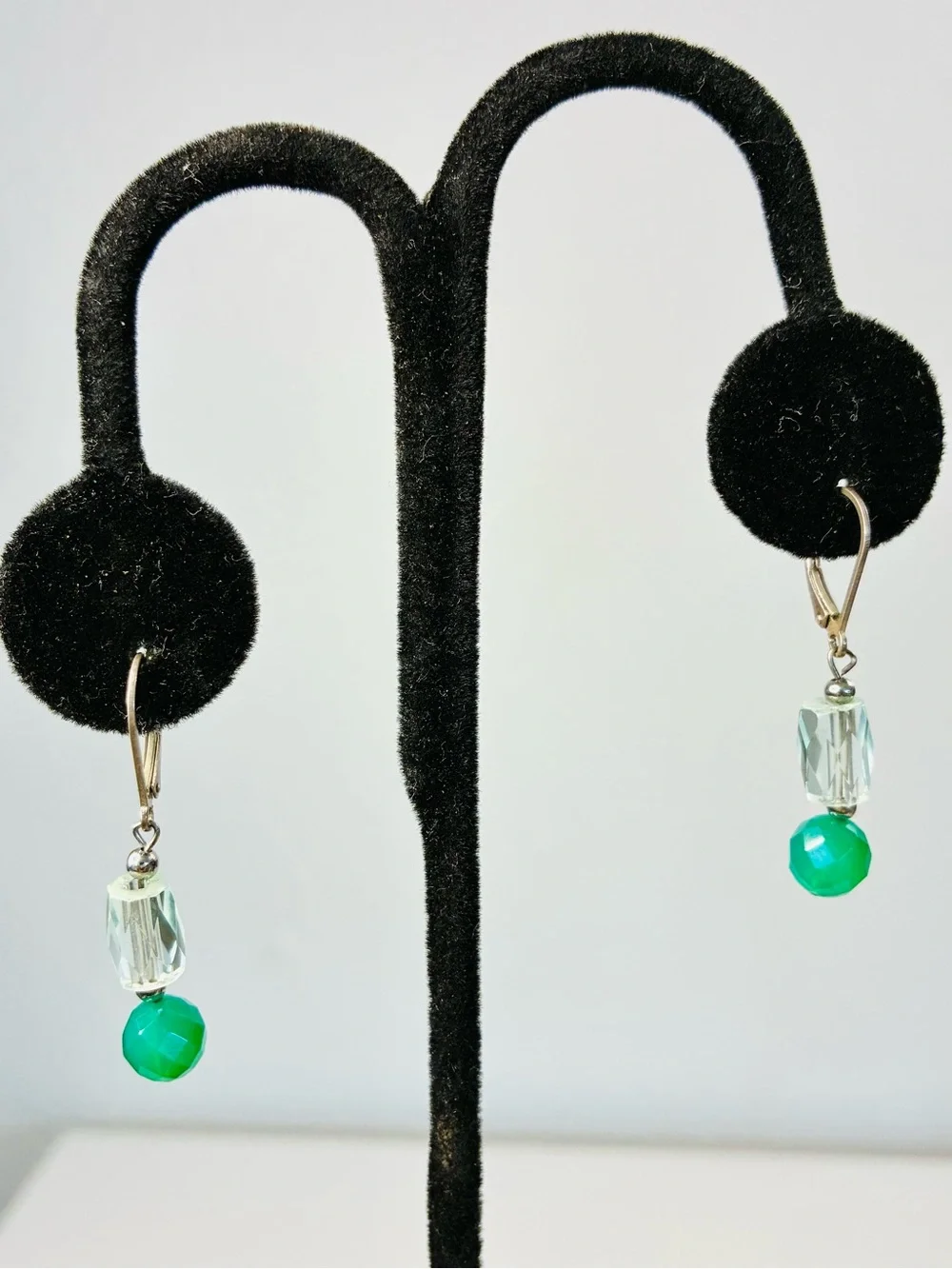 925S Lever-back Green Crystal Bead & Faceted Drop Earrings - Women's Jewelry